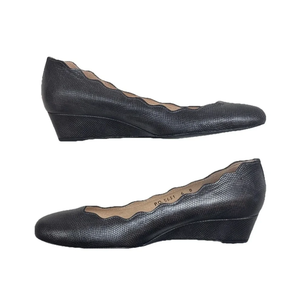 French Sole NY Maya Grey Pebble Jigsaw Wedge Leather Heels Women's Size 6M